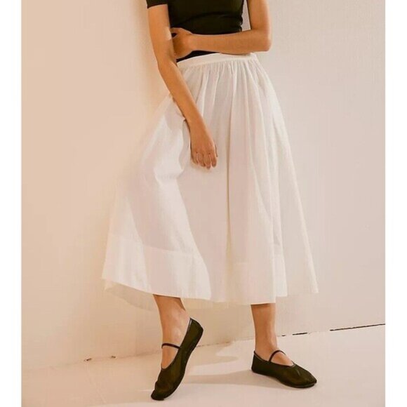 Free People Lowen Midi Skirt White Cotton Women's Size X-Small - Picture 1 of 3